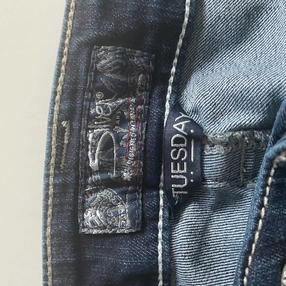 Silver Jeans Tuesday Jeans Flare Sz 27X31 Thick Contrast Stitch Blue Denim Y2K - Picture 7 of 12